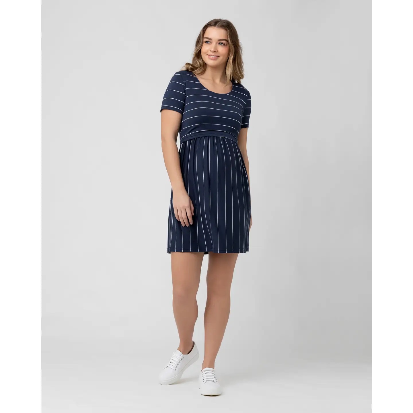 Crop Top Nursing Dress Indigo / White - Image 3