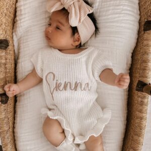 Ribbed Leg Frill Romper (Short Sleeve) - Milk