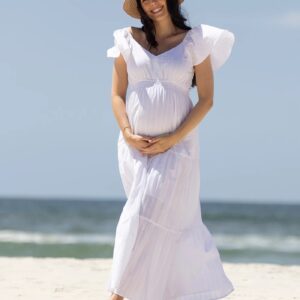 Serena Baby Shower Maternity Sundress in White