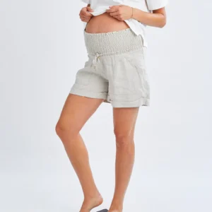 Zola Maternity Linen Shorts - Sand