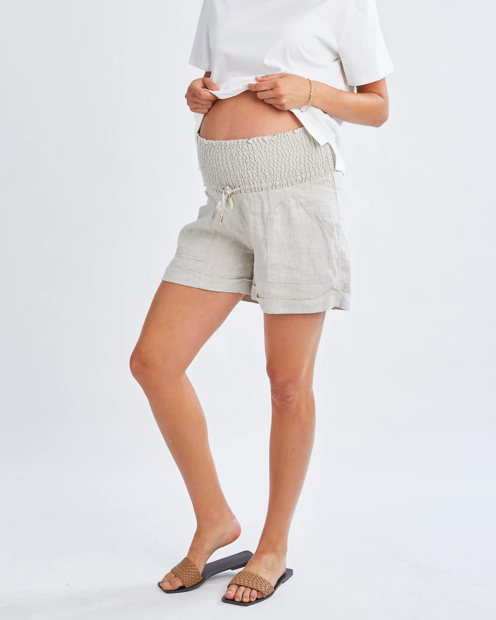 Zola Maternity Linen Shorts - Sand