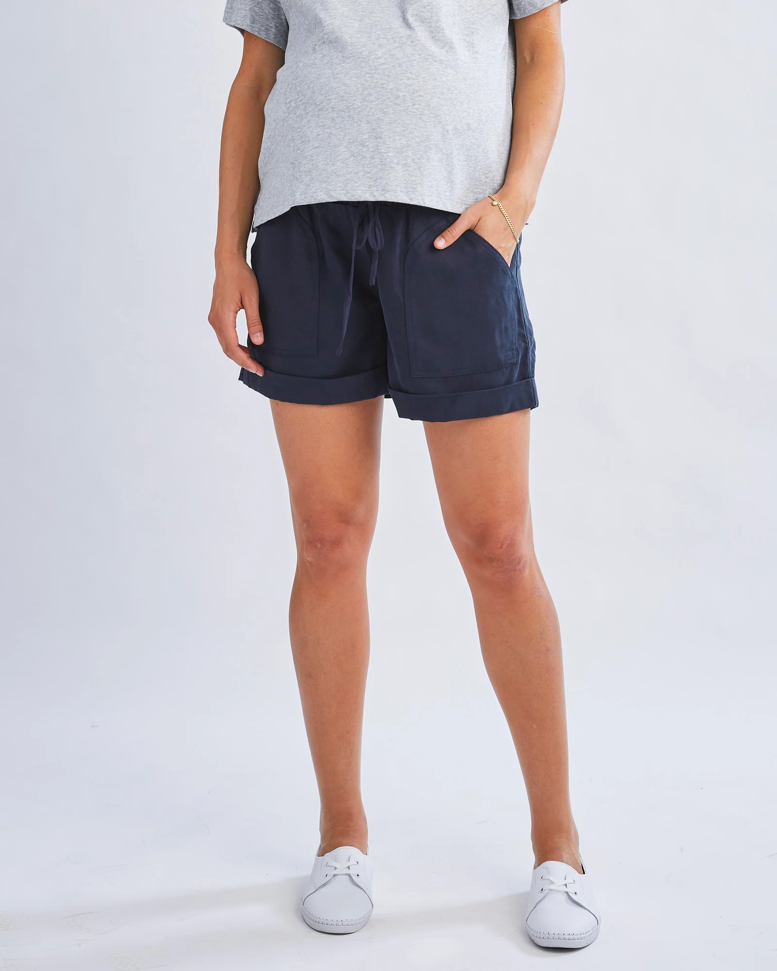Angel Maternity Denim Tencel Shorts - Navy - Image 4