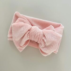 Chunky Velvet Ribbed Bow Headband - Pink