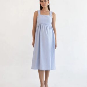 Soon Maternity - Nina Midi Maternity Dress (Blue Fine Stripe)