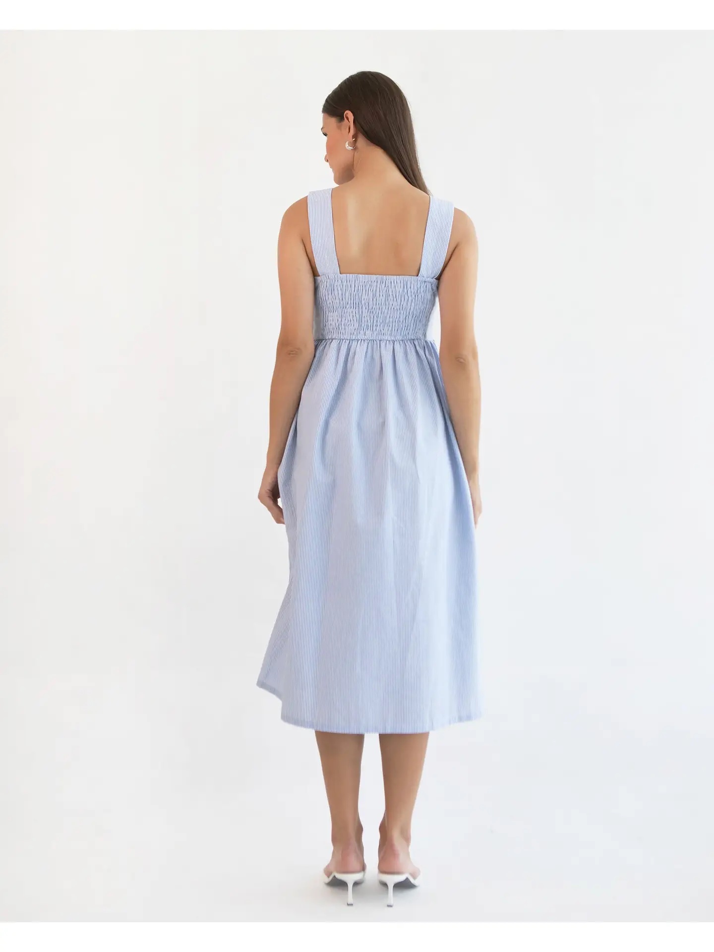 Soon Maternity - Nina Midi Maternity Dress (Blue Fine Stripe) - Image 6