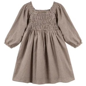 Lily Long Sleeve Puff Sleeve Dress - Choc Gingham