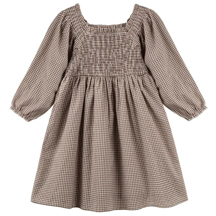 Lily Long Sleeve Puff Sleeve Dress - Choc Gingham