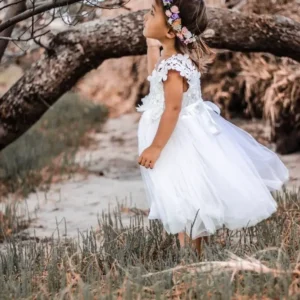 Layla White Flower Girl Dress