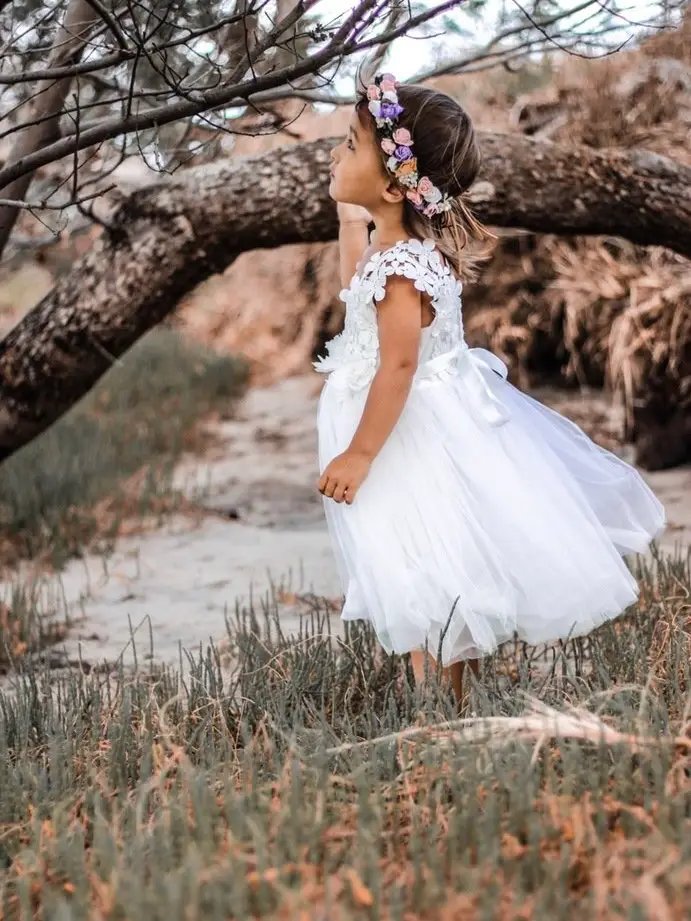 Layla White Flower Girl Dress