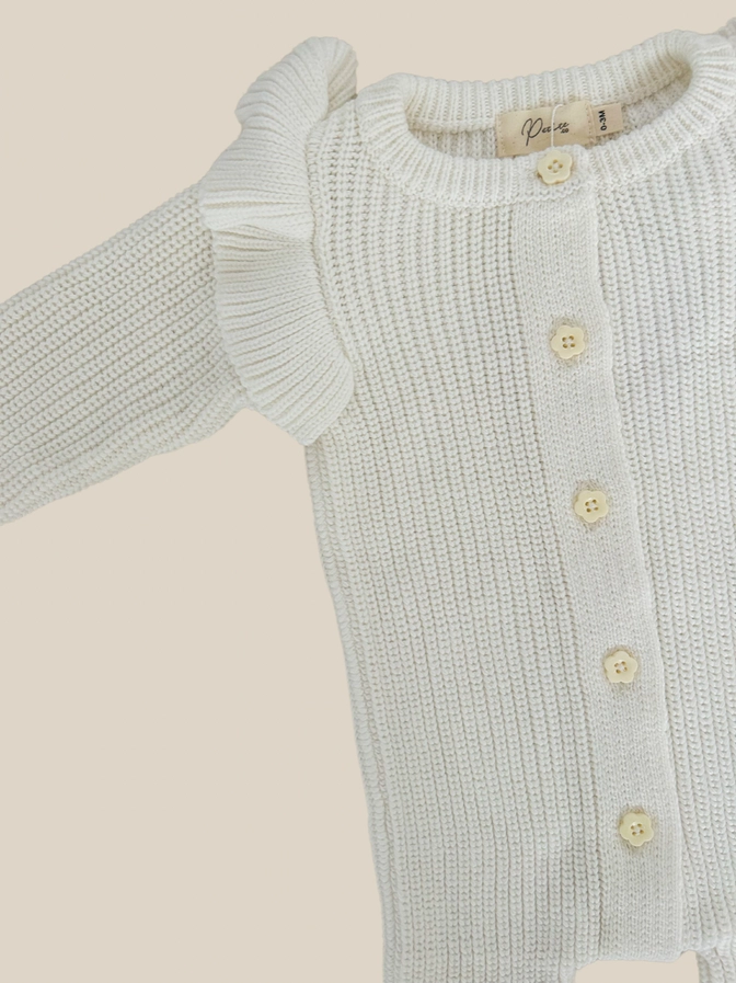 Long Flutter Ribbed Romper | Milk - Image 4