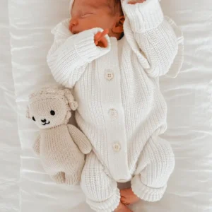 Long Flutter Ribbed Romper | Milk