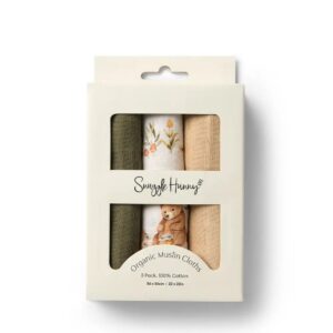 Small Organic Muslin Cloths 3 Pack - Bears/Olive/Pebble