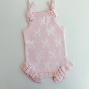 Summer Bow Frill Romper | Baby Pink