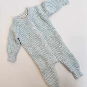 Textured Cotton Long Romper | Sea Mist