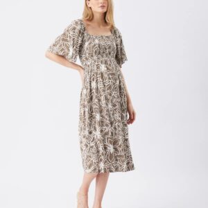 Ripe Maternity - Alona Shirred Dress Olive / White