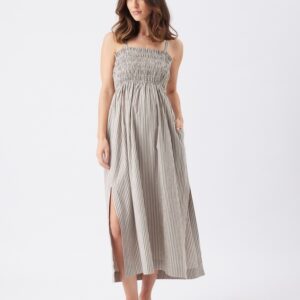 Ripe Maternity Leo Stripe Shirred Dress - Natural/Black