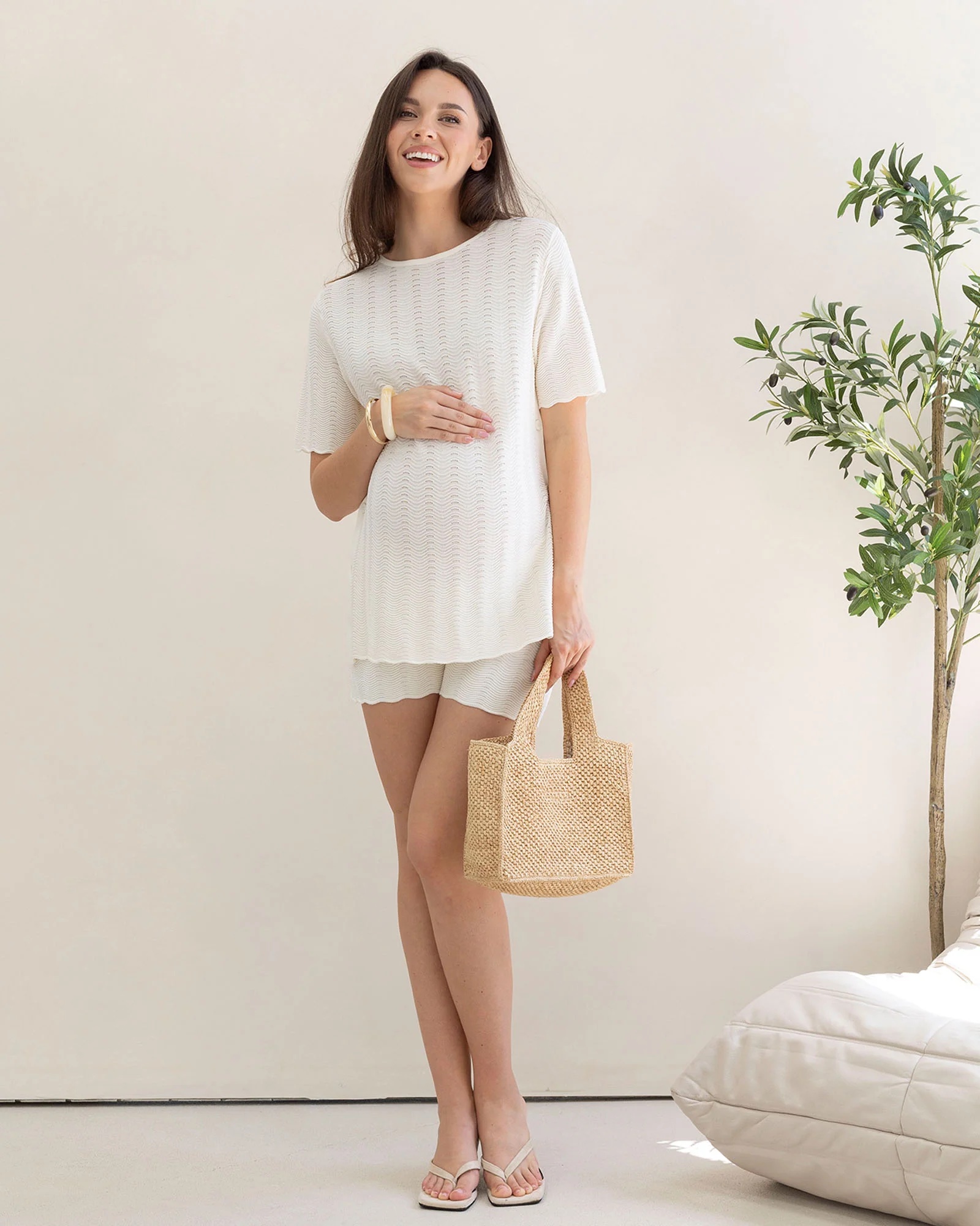 Elena 2 Piece Side Button Down Knit Set in White - Image 3