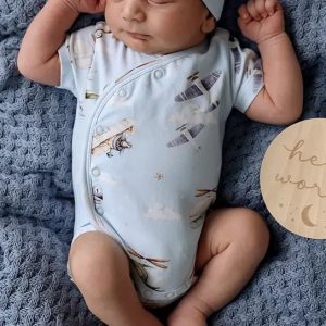 Snuggle Hunny Short Sleeve Organic Kimono Bodysuit Premmie (00000)