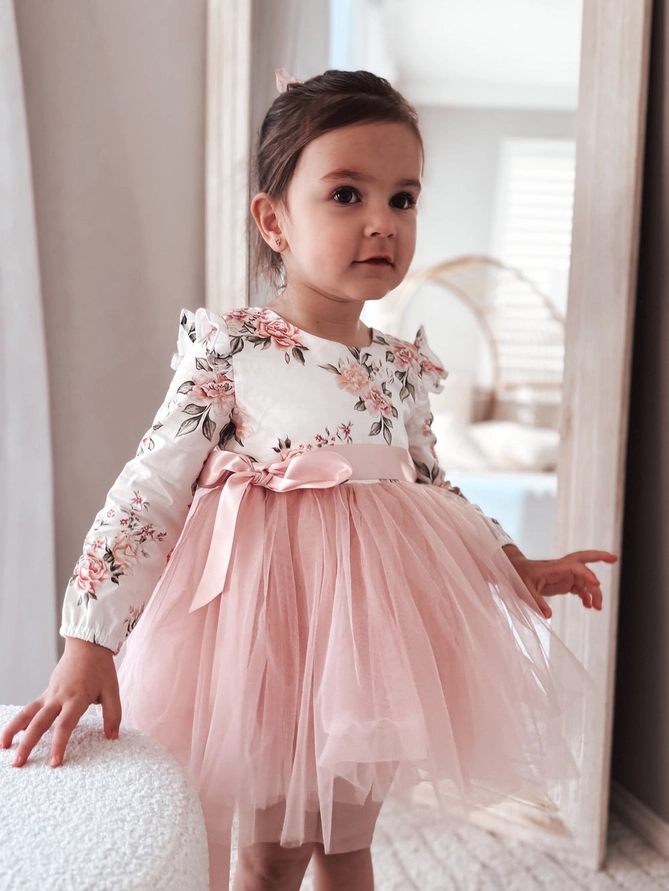 A Little Lacey - Audrey Rose Girls Long Sleeve Dress - Dusty Pink