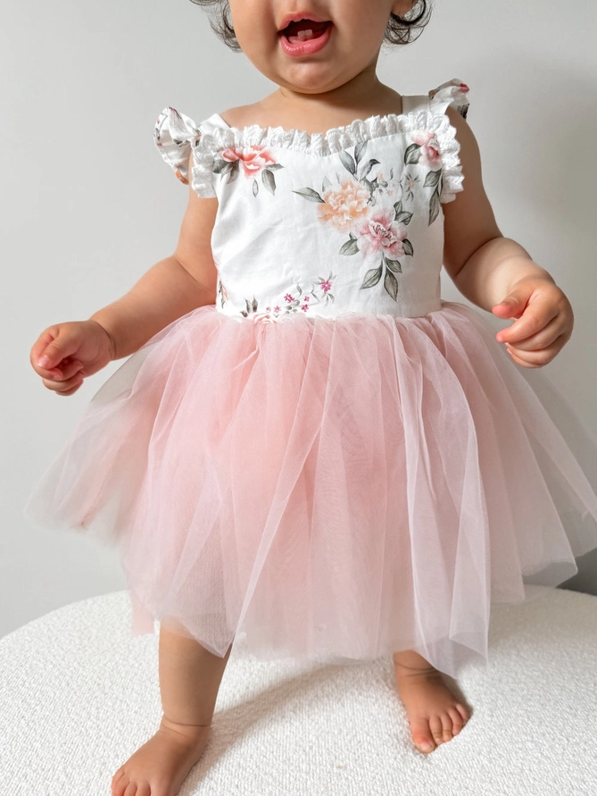 A Little Lacey Aria Tulle Baby Romper - Dusty Pink - Image 4