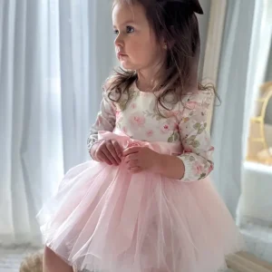 A Little Lacey - Audrey Rose Girls Long Sleeve Dress - Light Pink