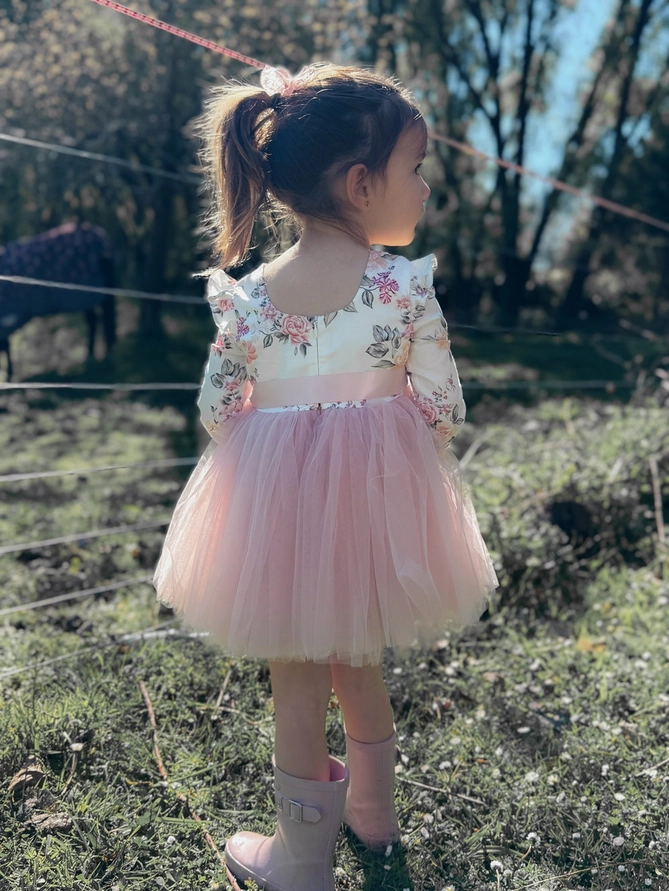 A Little Lacey - Audrey Rose Girls Long Sleeve Dress - Dusty Pink - Image 3