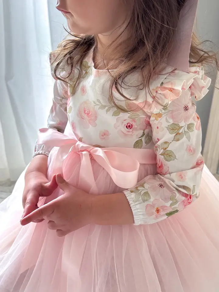 A Little Lacey - Audrey Rose Girls Long Sleeve Dress - Light Pink - Image 2