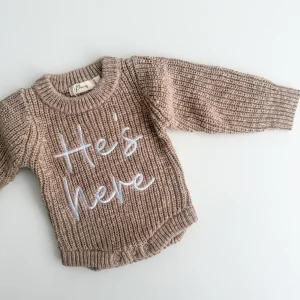 HE'S HERE TEXTURED BROWN ROMPER
