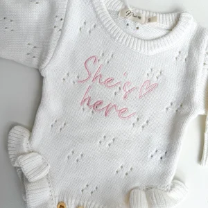 SHE'S HERE HEART - POINTELLE ROMPER | MILK