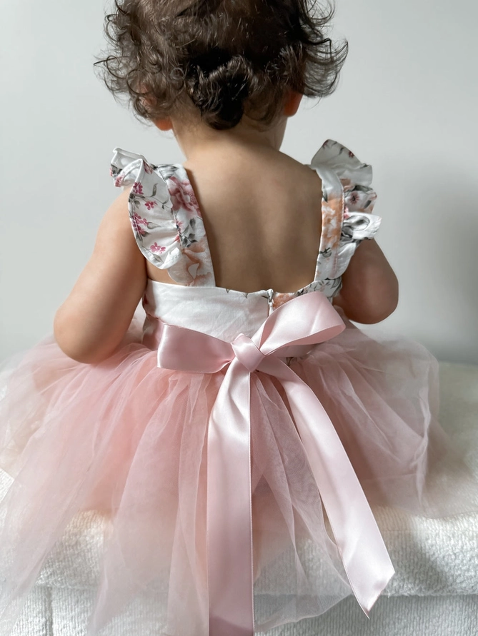 A Little Lacey Aria Tulle Baby Romper - Dusty Pink - Image 3