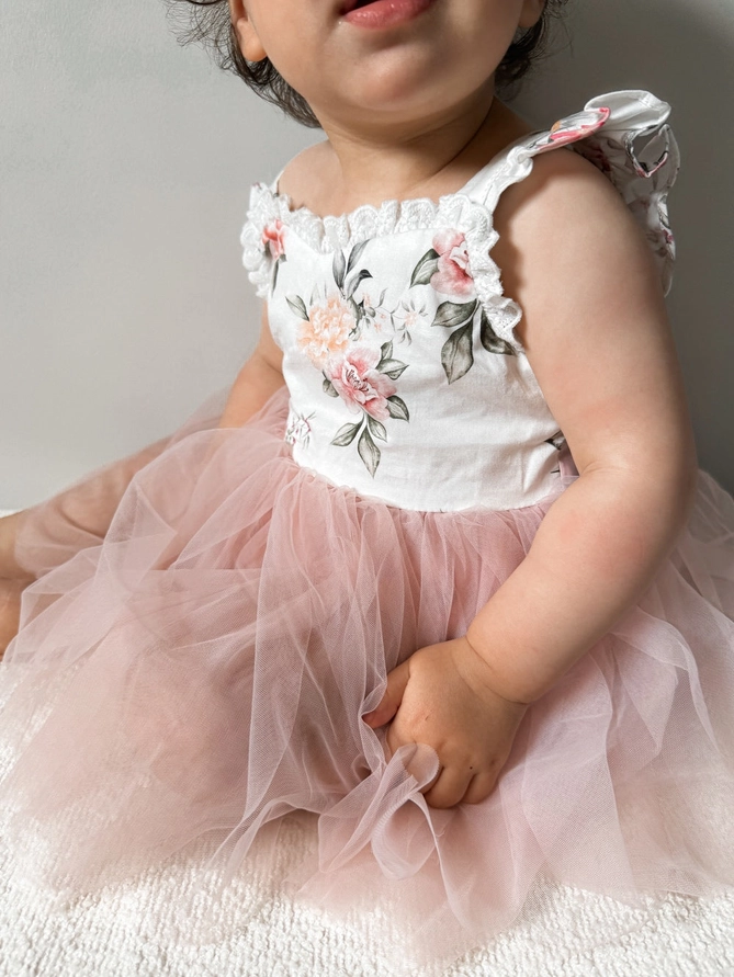 A Little Lacey Aria Tulle Baby Romper - Dusty Pink