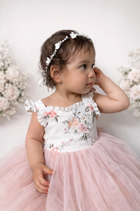 A Little Lacey Aria Tulle Baby Romper - Dusty Pink - Image 2