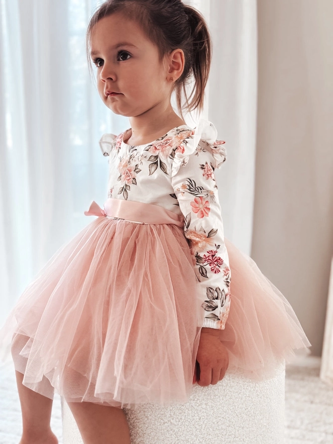 A Little Lacey - Audrey Rose Girls Long Sleeve Dress - Dusty Pink - Image 2
