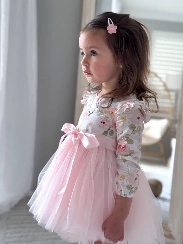 A Little Lacey - Audrey Rose Girls Long Sleeve Dress - Light Pink - Image 5