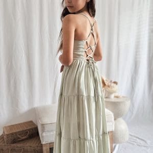 A Little Lacey - Clara Chiffon Girls Maxi Dress Sage Green