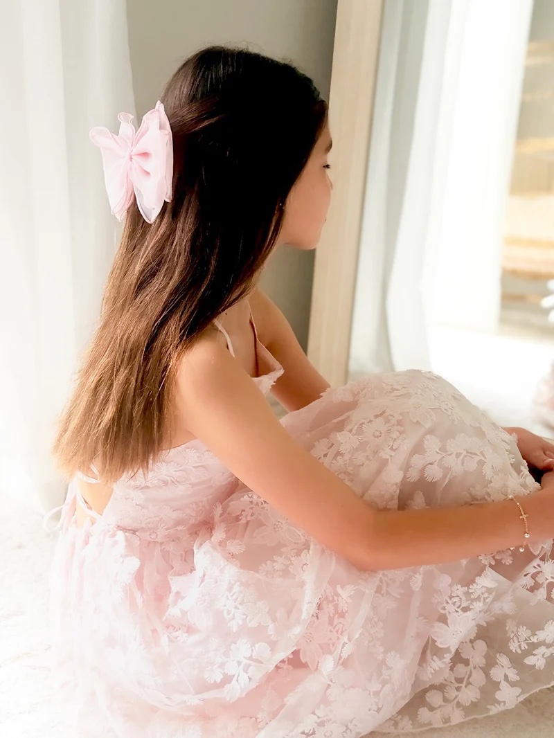 A Little Lacey - Clarissa Light Pink 3D Flower Girl Dress - Image 2
