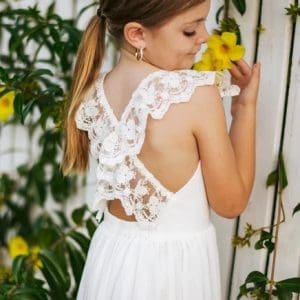 A Little Lacey - Gabriella French Chiffon White Girls Dress