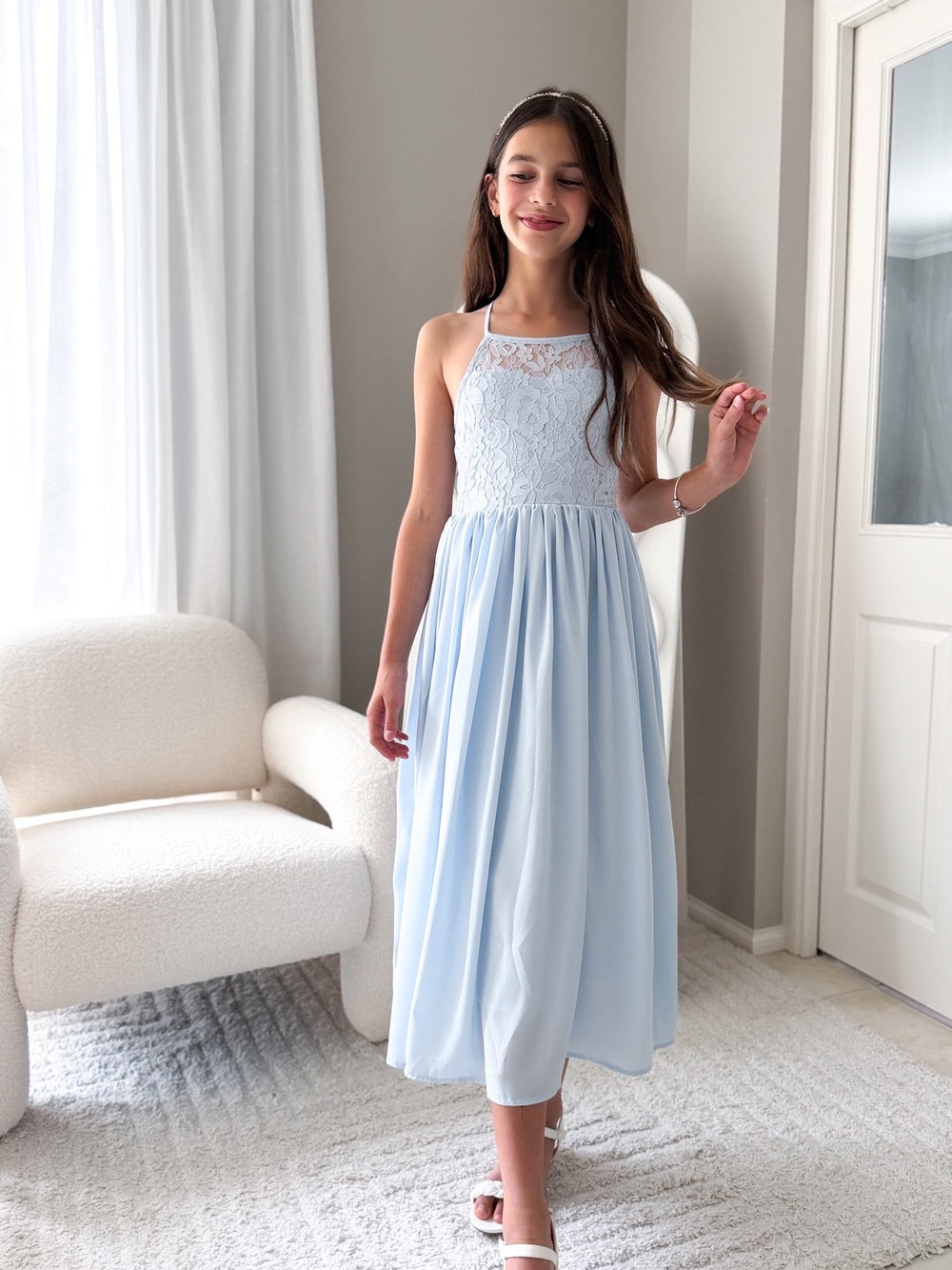 A Little Lacey - Isabelle Dusty Blue Girls Formal Dress - Image 2