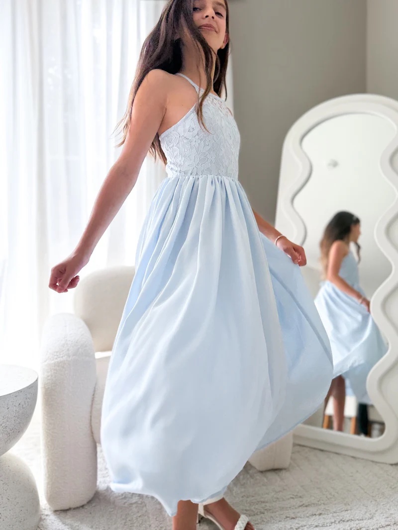 A Little Lacey - Isabelle Dusty Blue Girls Formal Dress - Image 3