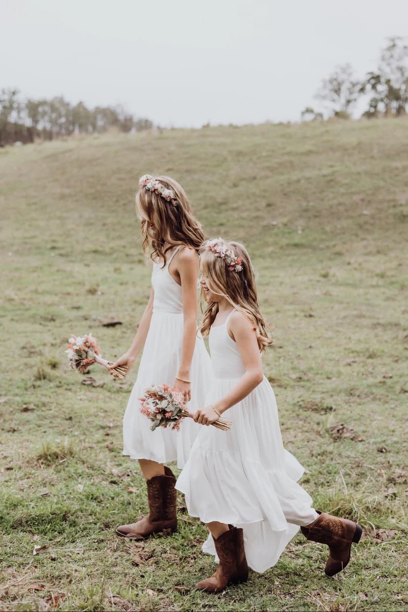 A Little Lacey - Olivia Girls High Low Dress - White - Image 2