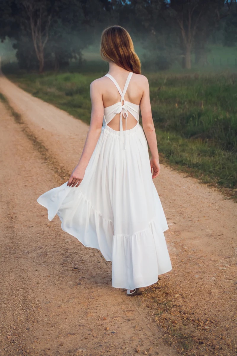 A Little Lacey - Olivia Girls High Low Dress - White