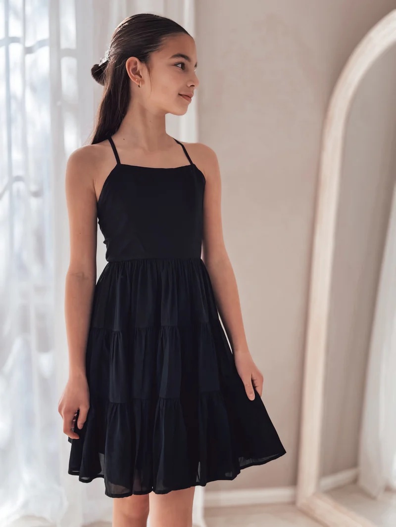 A Little Lacey - Phoebe Chiffon Girls Dress Black