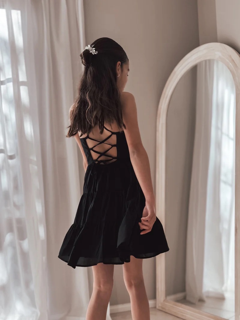 A Little Lacey - Phoebe Chiffon Girls Dress Black - Image 2