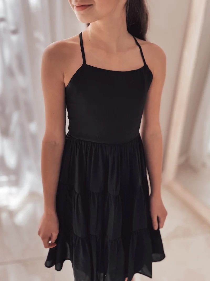 A Little Lacey - Phoebe Chiffon Girls Dress Black - Image 3