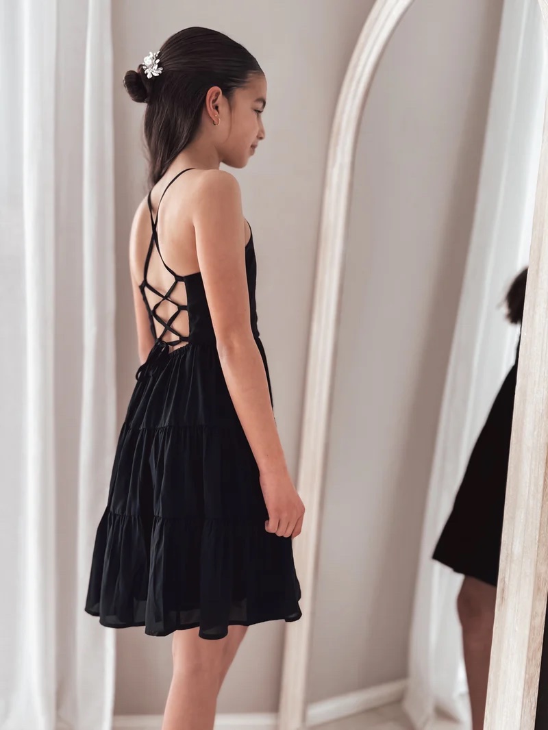 A Little Lacey - Phoebe Chiffon Girls Dress Black - Image 4