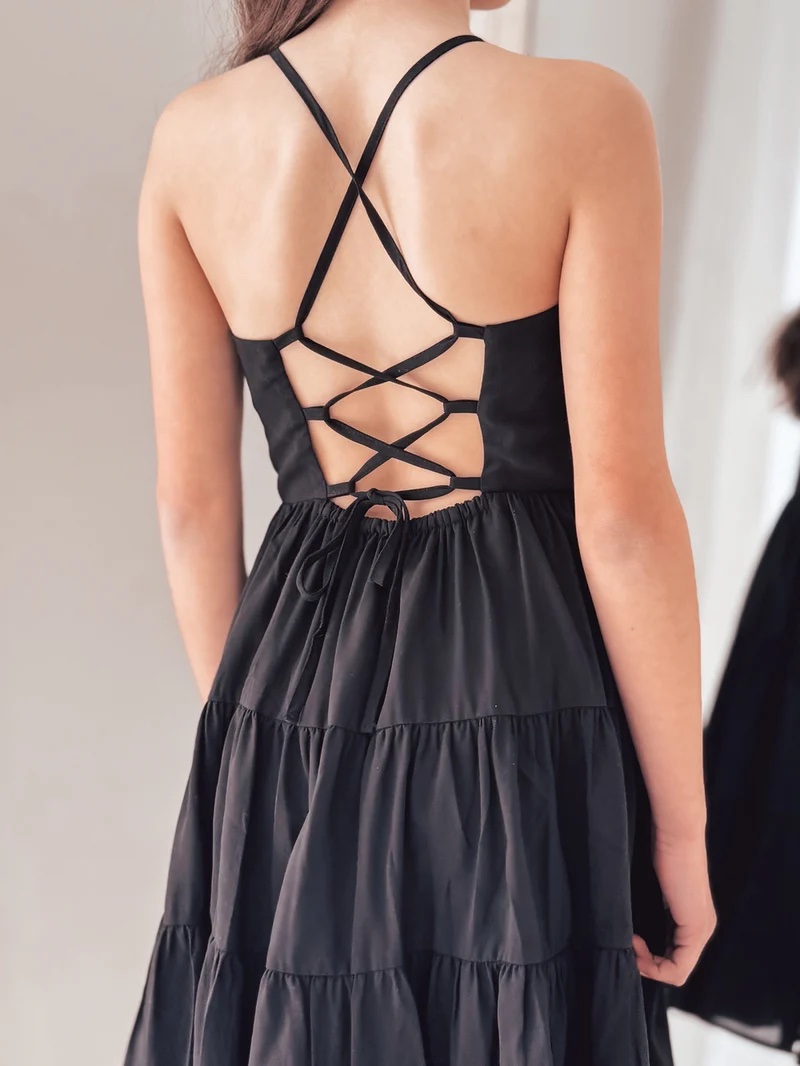 A Little Lacey - Phoebe Chiffon Girls Dress Black - Image 5