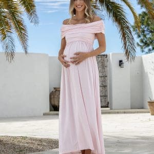 Ariana Maxi Maternity Moon Dress in Baby Pink