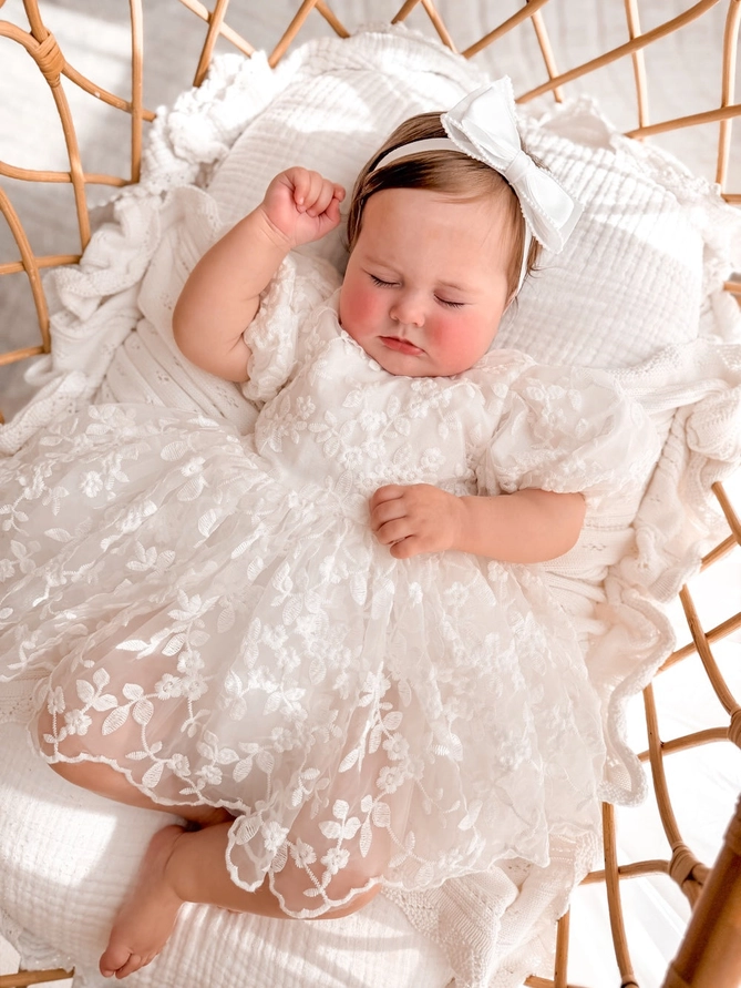 A Little Lacey Penelope White Embroidered Baby Dress