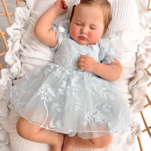 A Little Lacey Petal Blue Embroidered Baby Dress