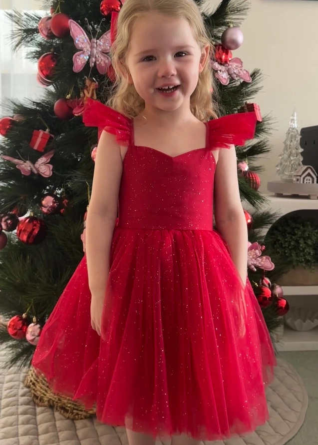 A Little Lacey Belle Girls Red Sparkle Christmas Dress - Image 6